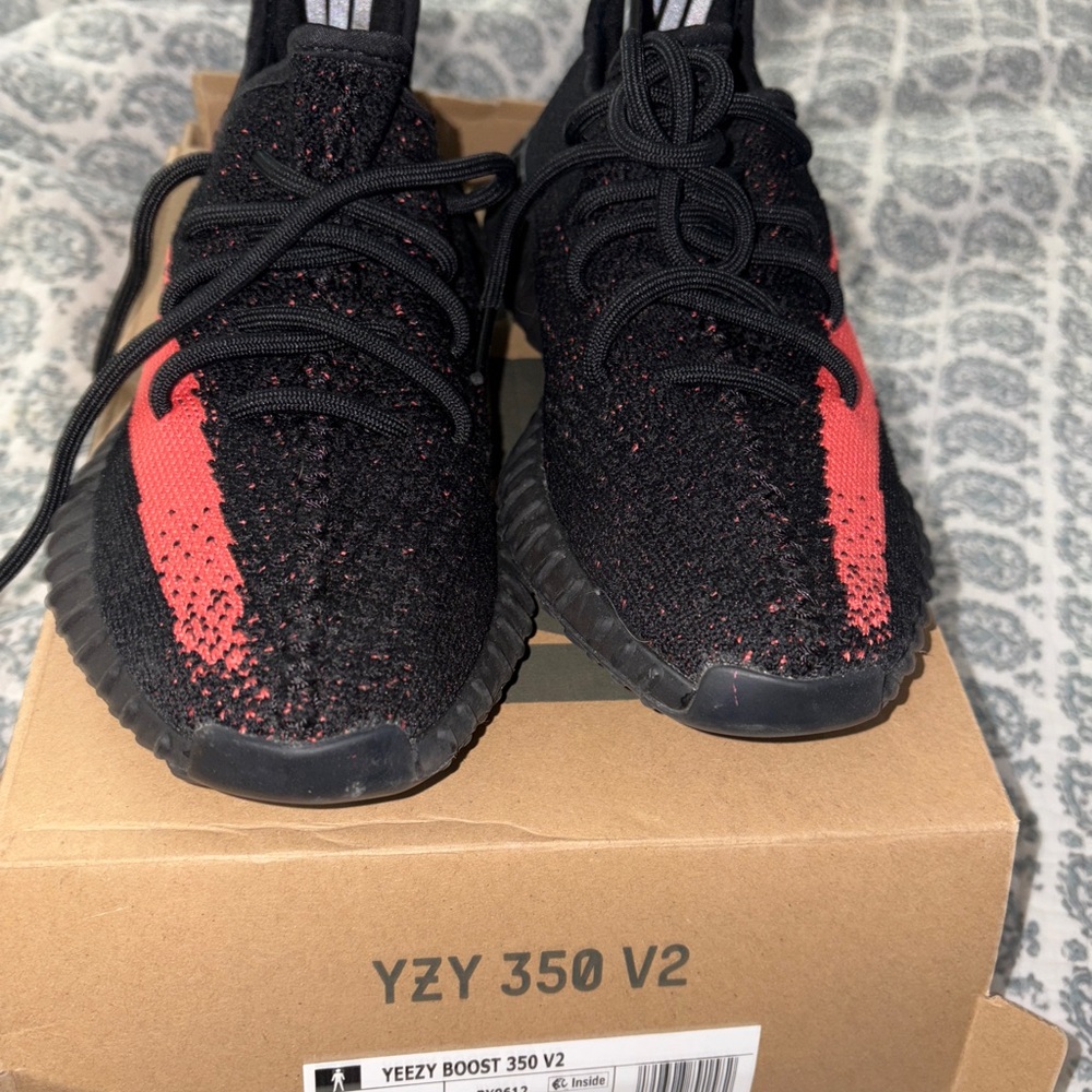 Yeezy Black and Red Sneakers with Primeknit Upper